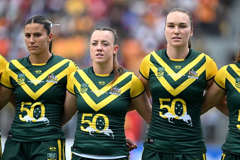 Caitlin Turnbull lines up for the anthem. 