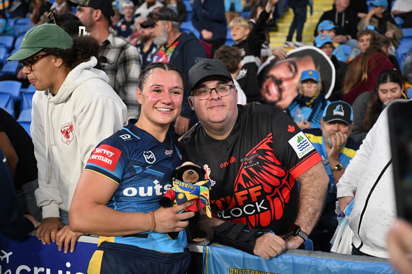 Megan Pakulis with a supporter. Pakulis captained the Canada Ravens.
