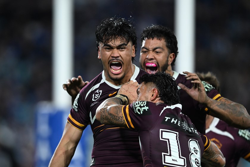 Brendan Piakura celebrates a try.