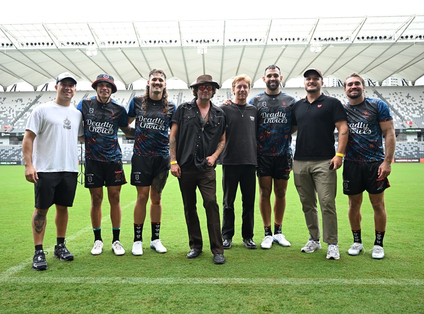 Six60 with members of the Men's Indigenous All Stars team.