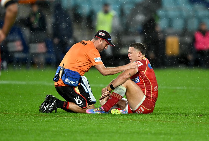 Kurt Donoghoe is seen to on the field in the match against the Bulldogs.