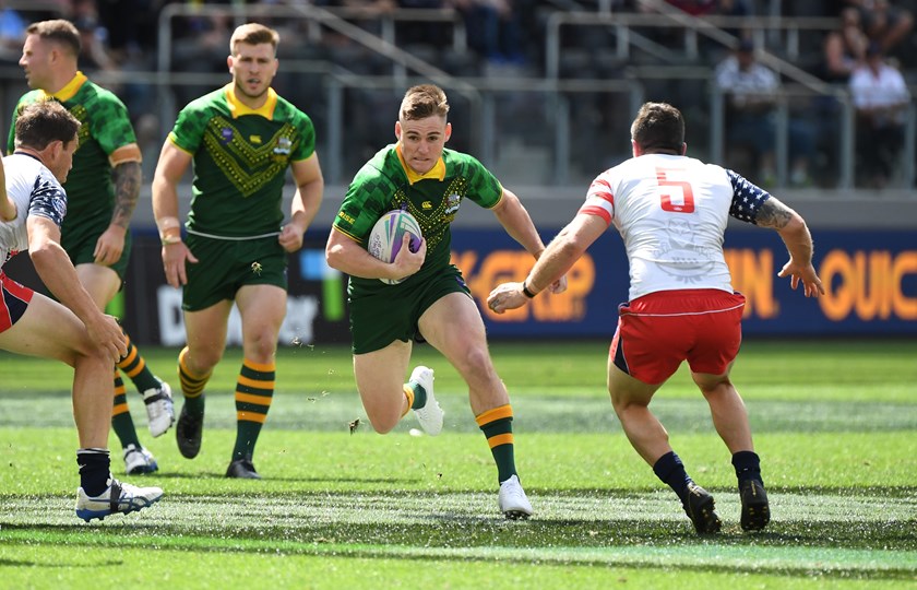 AJ Brimson in action for Australia in the World 9s tournament in 2019.