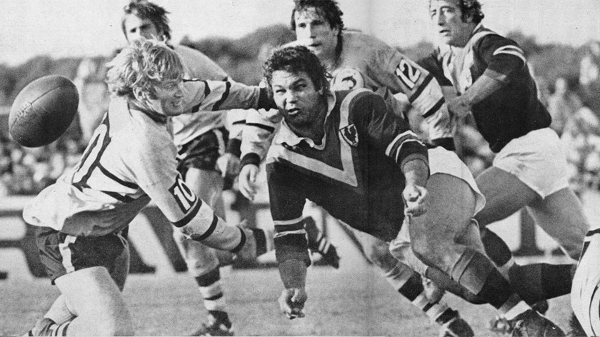 Arthur Beetson takes on the Cronulla Sharks.