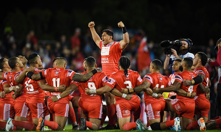 Jason Taumalolo leads Tonga's war cry.