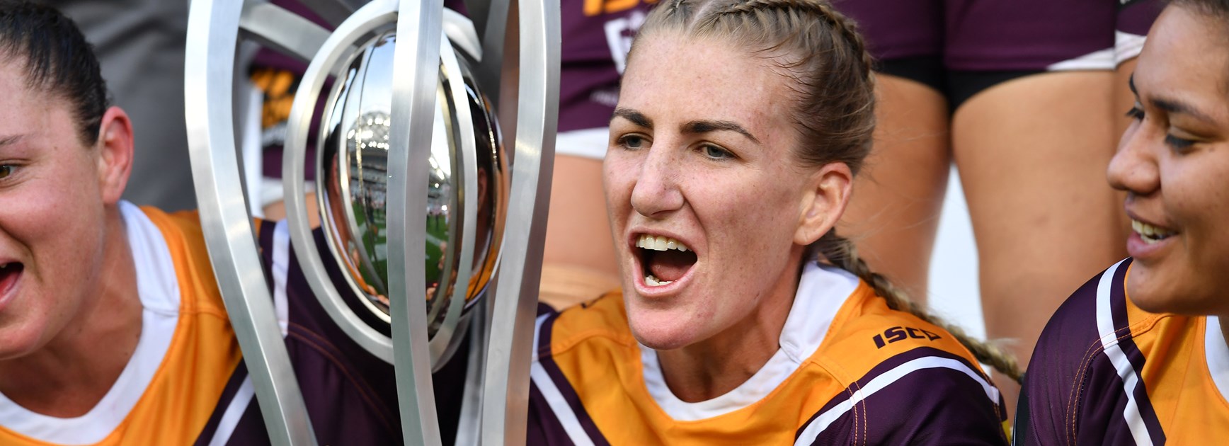 Broncos captain Ali Brigginshaw and the NRLW trophy.