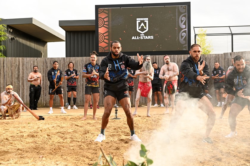 Kennedy and Trindall dance with Addo-Carr at the Welcome to Country event