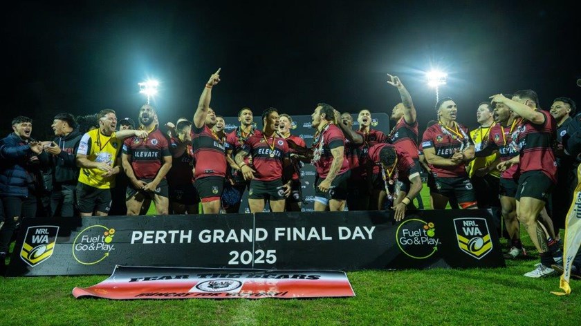 Willagee Bears celebrate their NRL WA Grand Final win.