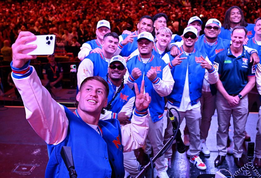 Kalyn Ponga and Knights players lap up the atmosphere at the Fremont Street Fan Fest
